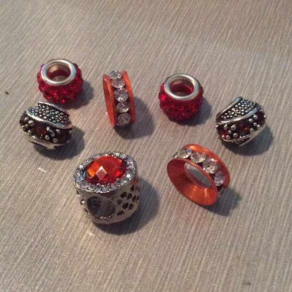 🌺7PC ORANGE BLING BEAD CHARMS DIY WIDE HOLE BOHO - Picture 5 of 7